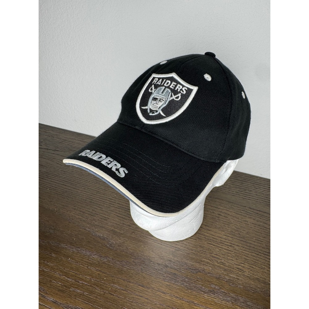 Oakland Raiders Hat Black Silver Embroidered Logo Adjustable Cap NFL Football
